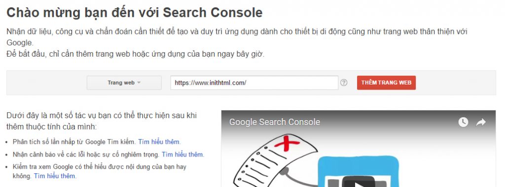 Search Console - Thêm trang web