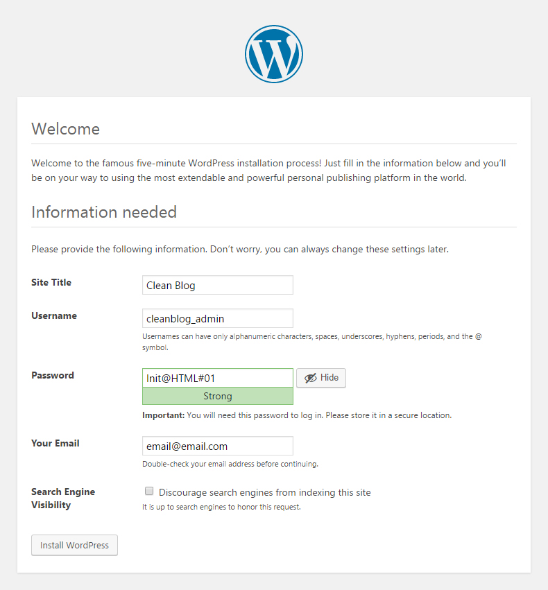 Cài đặt WordPress - bước 5